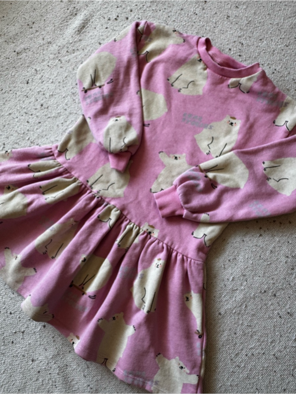 H&M Girls 6X-7 Pink Polar Bear Sweatshirt Dress Long Sleeve Fleece